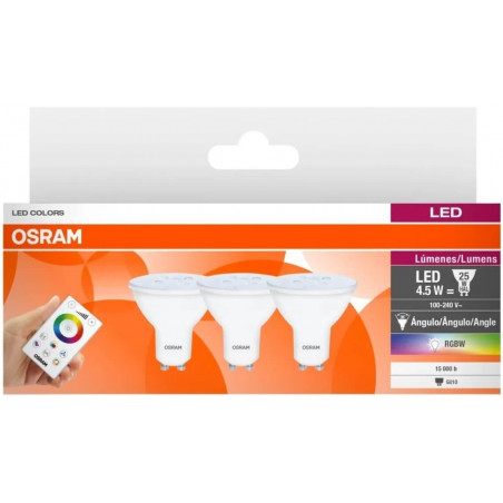 Kit 3 lámparas OSRAM par16 dicroicas GU10 de 4.5w luz rgb