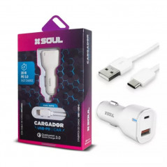 Cargador para auto SOUL DUAL Micro USB carga rápida blanco con cable