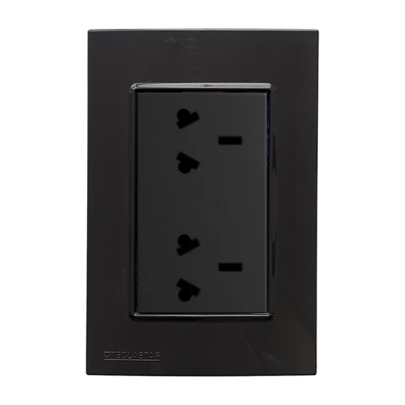 Conjunto armado TECLASTAR QUADRA 1 tomacorriente doble combinado 10A gris