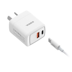 Cargador SOUL USB-A 20W PD + 18W USB-C blanco con cable