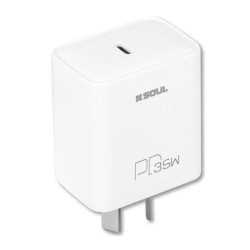 Cargador viajero SOUL CVQ-X2PD35ST 35W carga rápida USB C con cable blanco