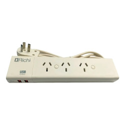 Prolongador binorma RICHI 10A 3 tomas + doble usb 1.5 metros marfil