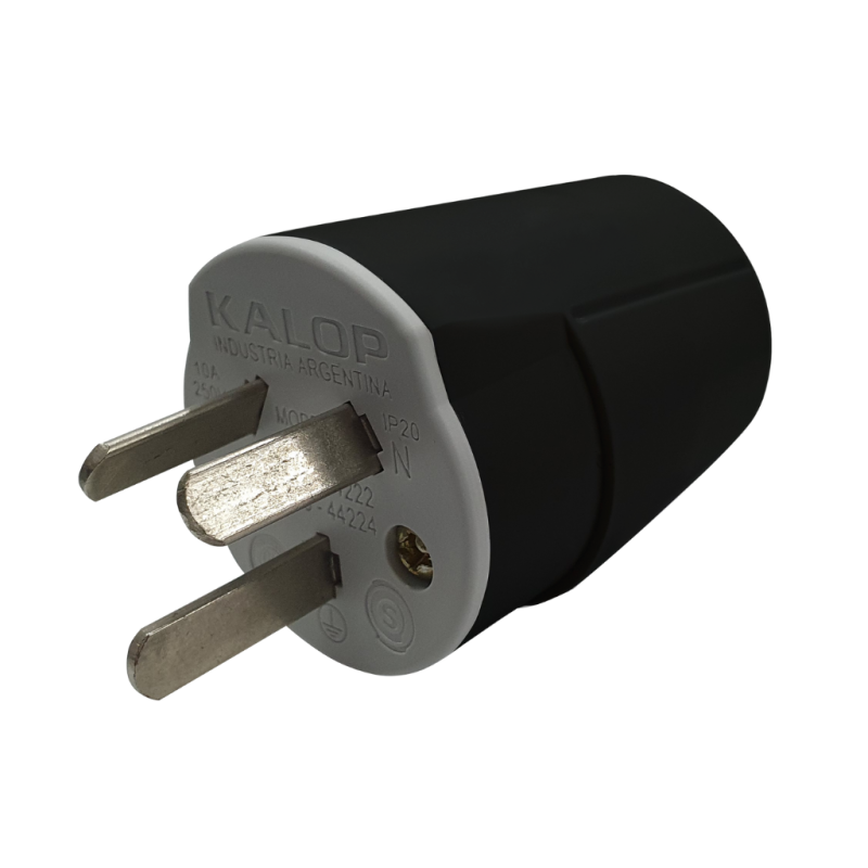 Ficha macho KALOP HEAVY DUTY perno chato movil 10A 250v negro