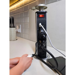 Estación de carga TBCIN POPUP-B4 telescópica 3 tomas + 2 puertos USB A-C negro 1.8 metros