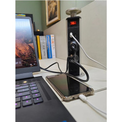 Estación de carga TBCIN POPUP-B4 telescópica 3 tomas + 2 puertos USB A-C negro 1.8 metros