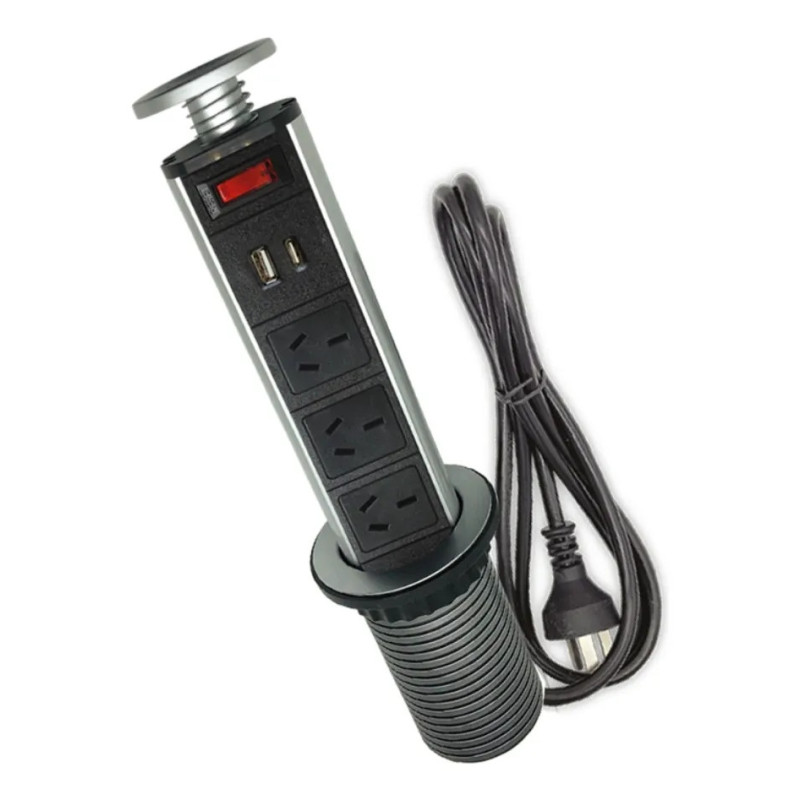 Estación de carga TBCIN POPUP-B4 telescópica 3 tomas + 2 puertos USB A-C negro 1.8 metros