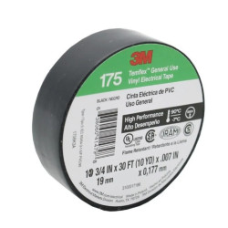Cinta aisladora 3M TEMFLEX 175 pvc 19mm por 20 metros negra uso general