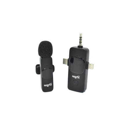 Micrófono corbatero NISUTA NSMICW2 Receptor USB-C Lightning y 3.5mm