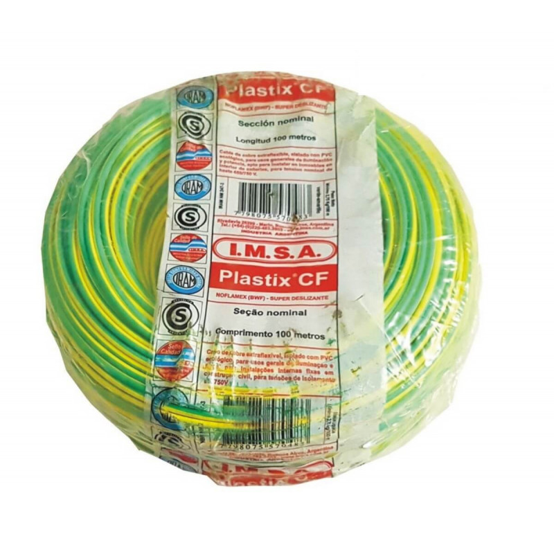 Cable unipolar IMSA 2,5mm2 rollo verde/amarillo CLASE 5 IRAM 2183