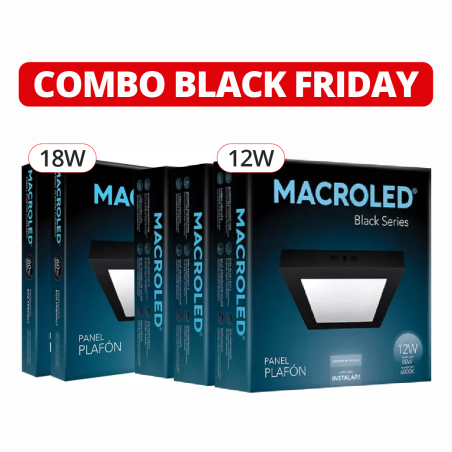 Pack de 5 plafones led MACROLED cuadrado negro luz fría