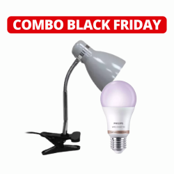 Combo lámpara escritorio pinza gris + lámpara PHILIPS Smart E27