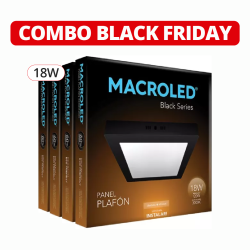 Pack de 4 plafones led MACROLED cuadrado 18W negro luz cálida