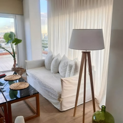 Lámpara de pie CARILUX para 1 luz E27 madera pantalla lino blanco