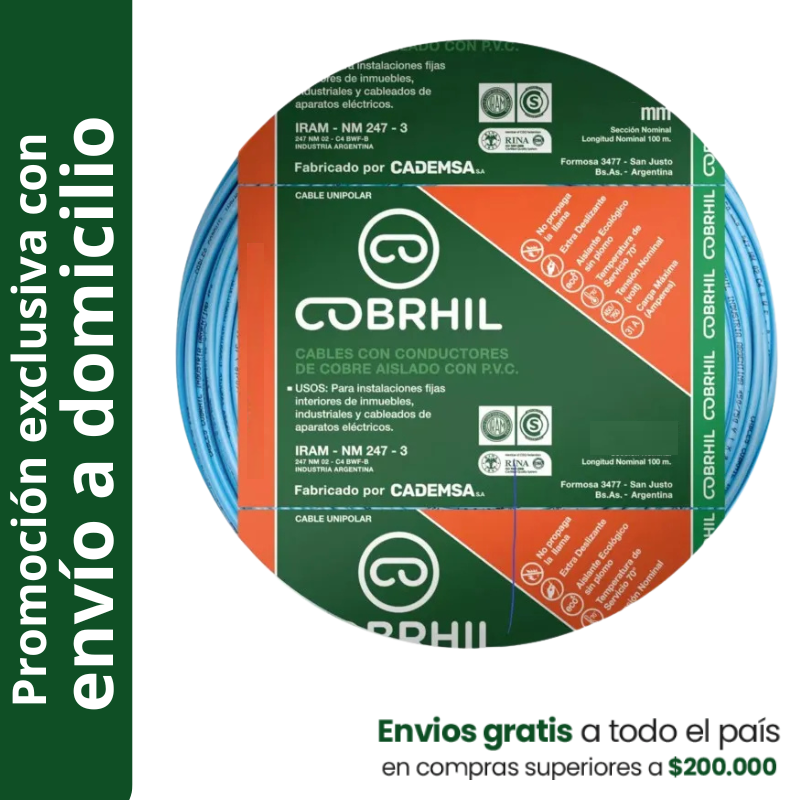 Rollo de cable unipolar COBRHIL 10mm2 100 metros IRAM NM247-3 venta exclusiva con envió a domicilio Rollo de cable unipolar COBRHIL 10mm2 100 metros IRAM NM247-3 venta exclusiva con envió a domicilio