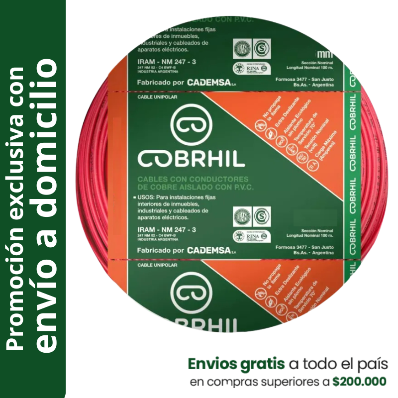 Rollo de cable unipolar COBRHIL 10mm2 100 metros IRAM NM247-3 venta exclusiva con envió a domicilio Rollo de cable unipolar COBRHIL 10mm2 100 metros IRAM NM247-3 venta exclusiva con envió a domicilio