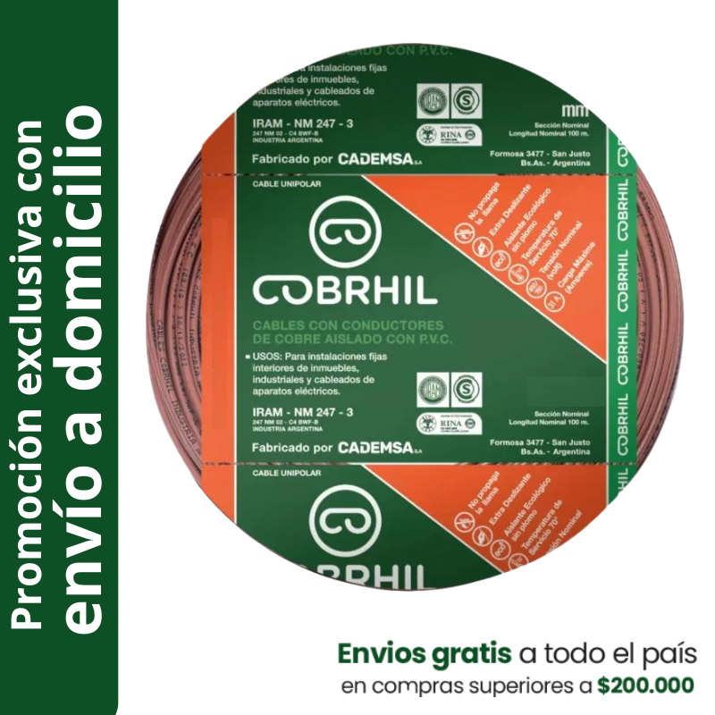 Rollo de cable unipolar COBRHIL 10mm2 100 metros IRAM NM247-3 venta exclusiva con envió a domicilio Rollo de cable unipolar COBRHIL 10mm2 100 metros IRAM NM247-3 venta exclusiva con envió a domicilio