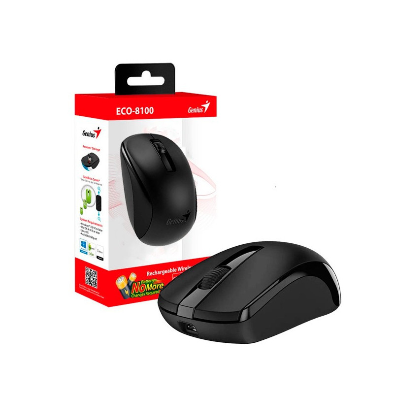 Mouse inalámbrico GENIUS ECO-8100 Recargable USB 1200DPI Mouse inalámbrico GENIUS ECO-8100 Recargable USB 1200DPI
