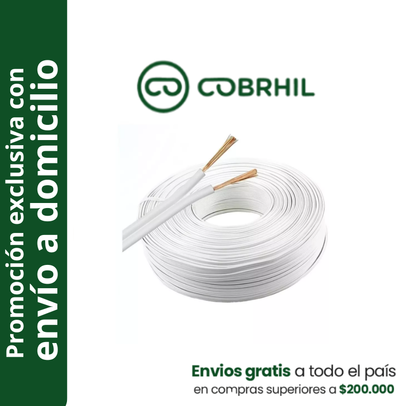 Rollo de cable paralelo COBRHIL 2x1mm2 100 metro IRAM NM247-3 venta exclusiva con envió a domicilio