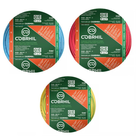 Combo cable unipolar COBRHIL 4mm2 3 por 50 metros