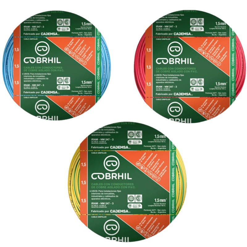Combo cable unipolar COBRHIL 1.5mm2 3 por 100 metros