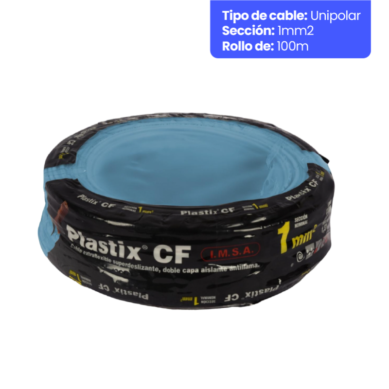 Rollo de cable unipolar IMSA PLASTIX CF 1mm2 100 metros norma IRAM 2183-NM247-3