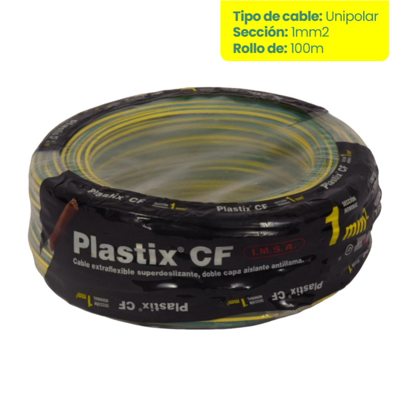 Rollo de cable unipolar IMSA PLASTIX CF 1mm2 100 metros norma IRAM 2183-NM247-3