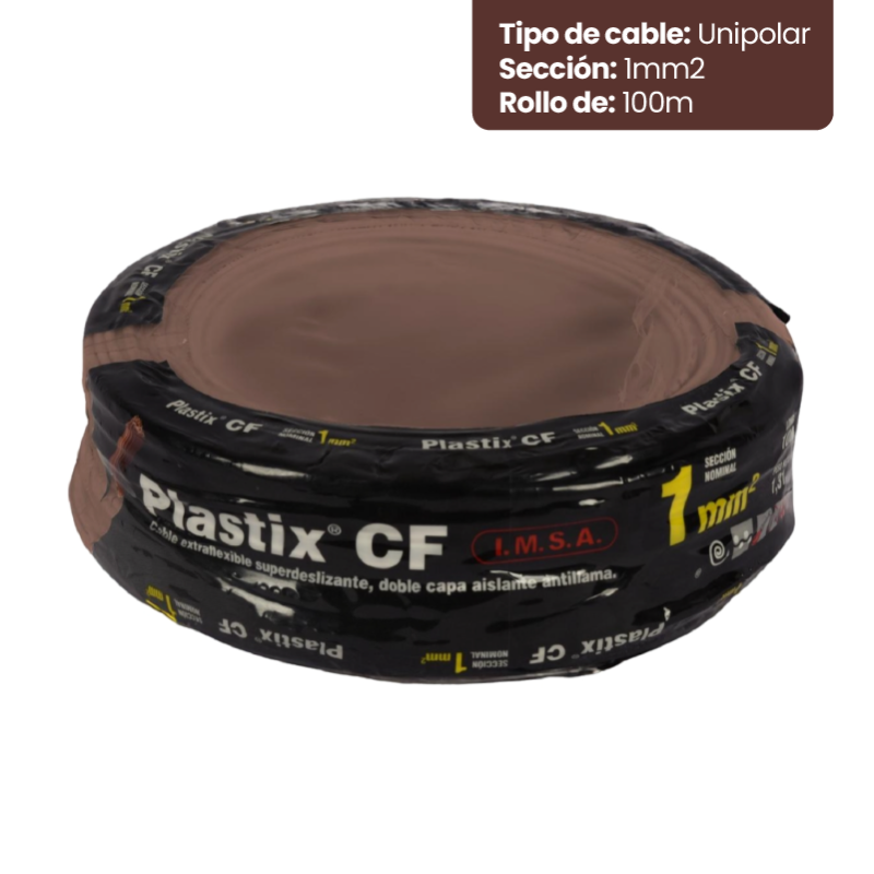 Rollo de cable unipolar IMSA PLASTIX CF 1mm2 100 metros norma IRAM 2183-NM247-3