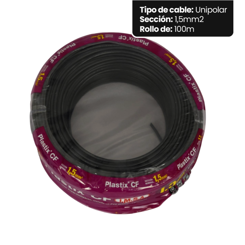 Rollo de cable unipolar IMSA PLASTIX CF 1,5mm2 100 metros norma IRAM 2183-NM247-3