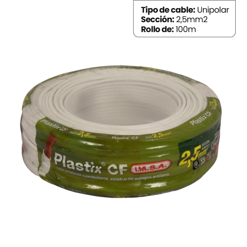 Rollo de cable unipolar IMSA PLASTIX CF 2,5mm2 100 metros norma IRAM 2183-NM247-3