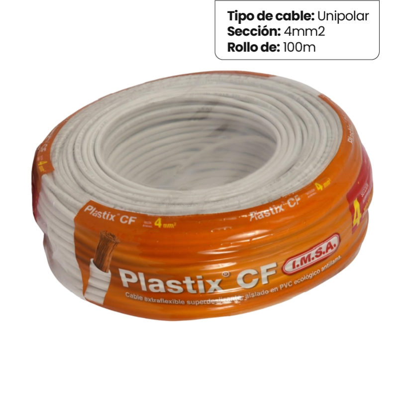 Rollo de cable unipolar IMSA PLASTIX CF 4mm2 100 metros norma IRAM 2183-NM247-3