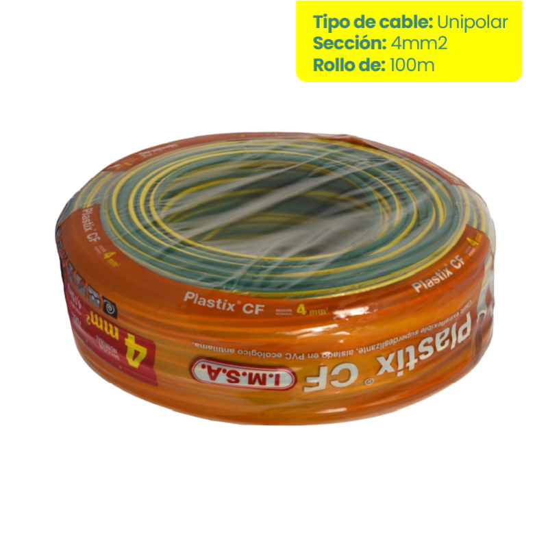 Rollo de cable unipolar IMSA PLASTIX CF 4mm2 100 metros norma IRAM 2183-NM247-3