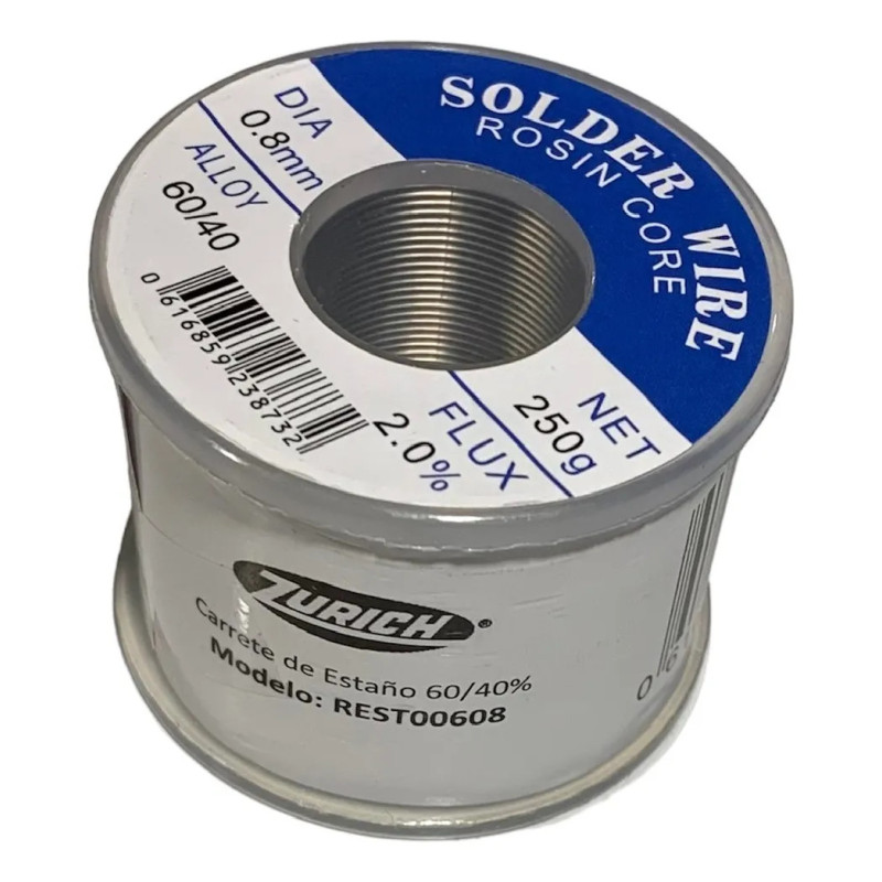 Estaño para soldar ZURICH 60/40 0.8mm 250g Estaño para soldar ZURICH 60/40 0.8mm 250g