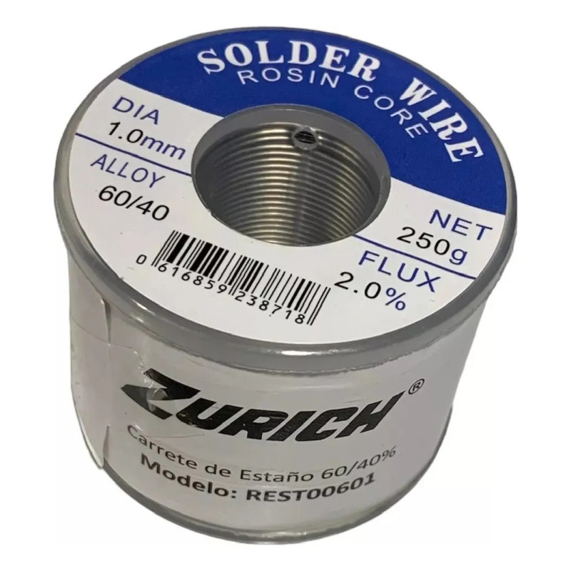 Estaño para soldar ZURICH 60/40 1mm 250g Estaño para soldar ZURICH 60/40 1mm 250g