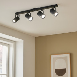 Regleta SAN JUSTO para 4 luces GU10 AR111 con cabezal spot móvil negro