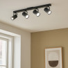 Regleta SAN JUSTO para 4 luces GU10 AR111 con cabezal spot móvil negro