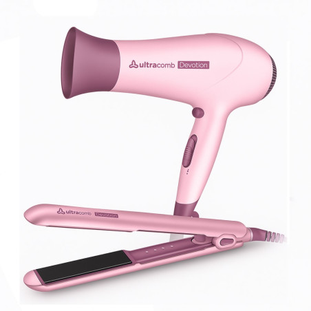 Combo secador y planchita de pelo ULTRACOMB DEVOTION 2200W rosa outlet