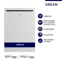 Lavavajillas DREAN LVDR1306CB 13 cubiertos 9 programas blanco OUTLET