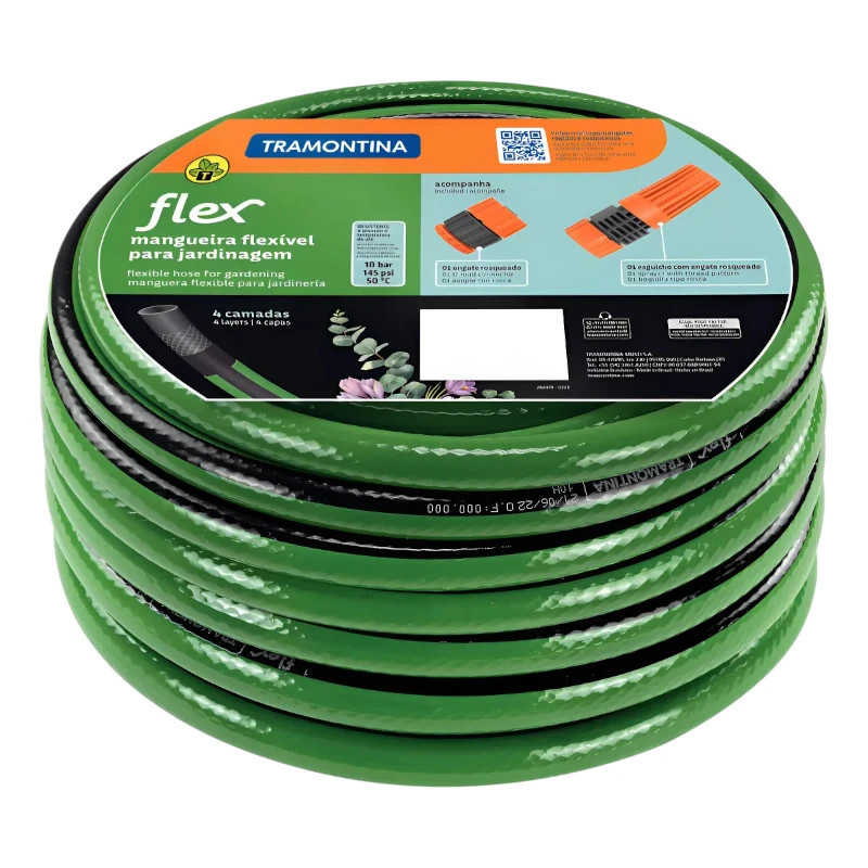Manguera flexible TRAMONTINA 20M verde con acople para jardin Manguera flexible TRAMONTINA 20M verde con acople para jardin