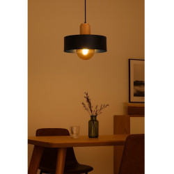 Colgante SAN JUSTO BALCARCE para 1 luz E27 negro con detalle en madera