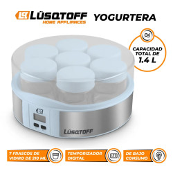 Yogurtera LUSQTOFF LQ-YT701 Digital 7 frascos de vidrio 210ml color celeste