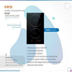 Anafe empotrable vitrocerámico KANJI KJB-EH2GL001 2 hornallas empotrable 3000W