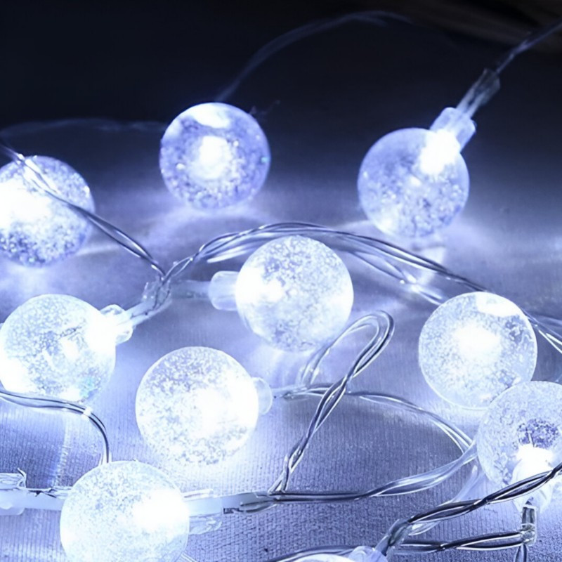 Luz de navidad tira led bolitas cristal 28 luces blanco frio