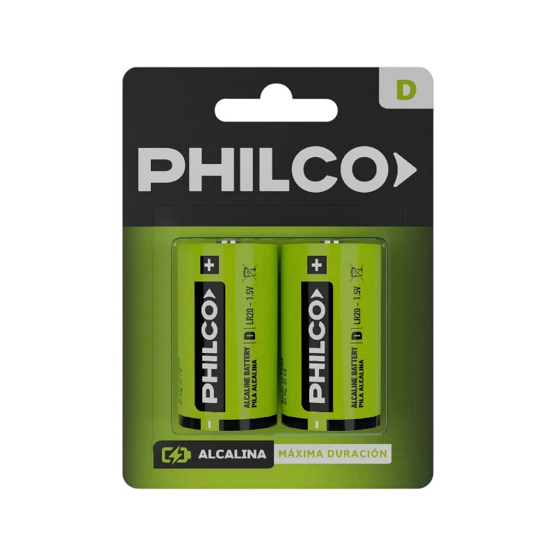 Pila D PHILCO alcalina grande blister 2 unidad