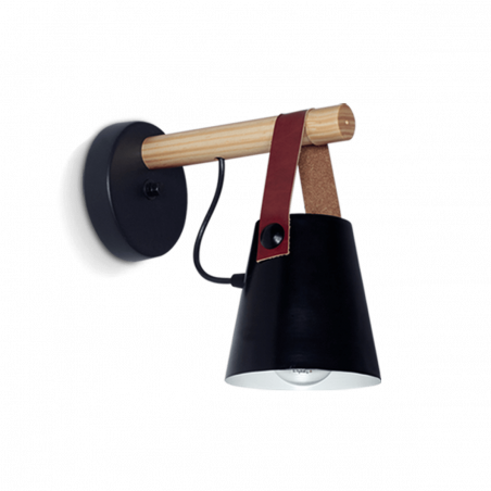 Aplique CARILUX MILENNIAL 102 1 luz E27 led de madera natural y chapa negro