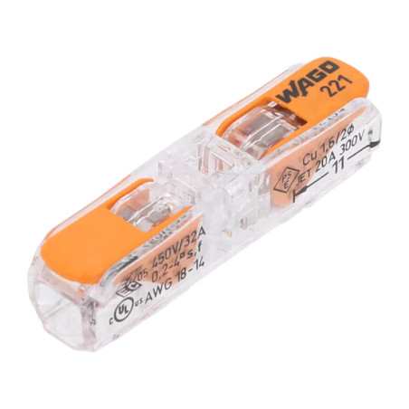 Conector empalme en linea WAGO de 2 polos para cables de hasta 4mm