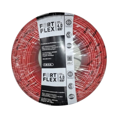 Cable unipolar FORTFLEX 4mm2 rollo por 100 metros rojo CLASE 4 IRAM 2183