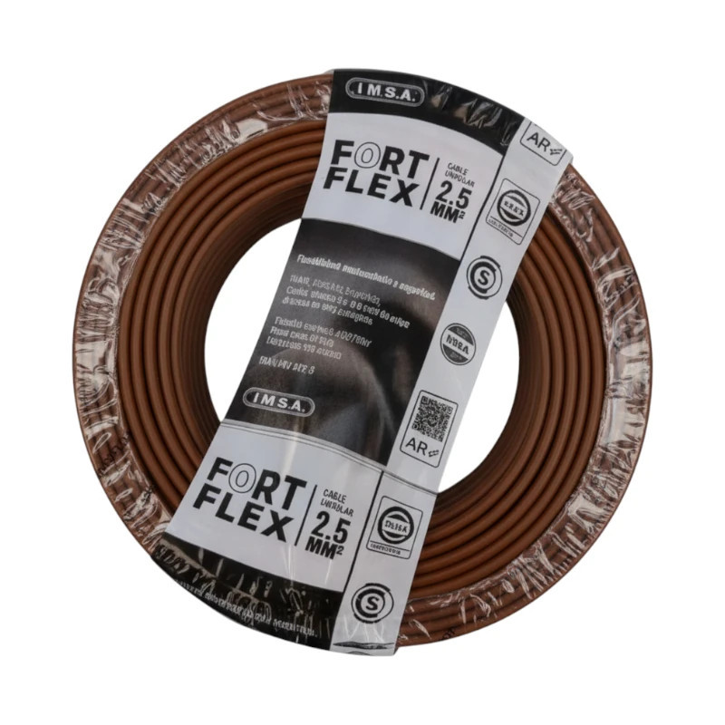 Cable unipolar FORTFLEX 2,5mm2 rollo por 100 metros marron CLASE 4 IRAM 2183