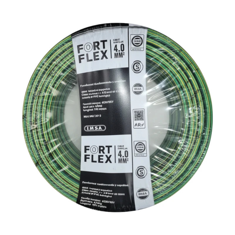 Cable unipolar FORTFLEX 4mm2 rollo por 100 metros verde amarillo CLASE 4 IRAM 2183