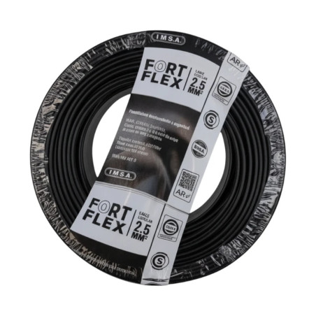 Cable unipolar FORTFLEX 2,5mm2 rollo negro CLASE 4 IRAM 2183