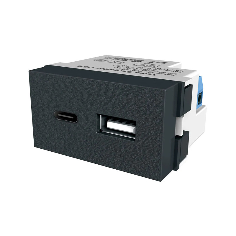 Módulo toma usb JELUZ PLATINUM usb + usb-c 3A negro